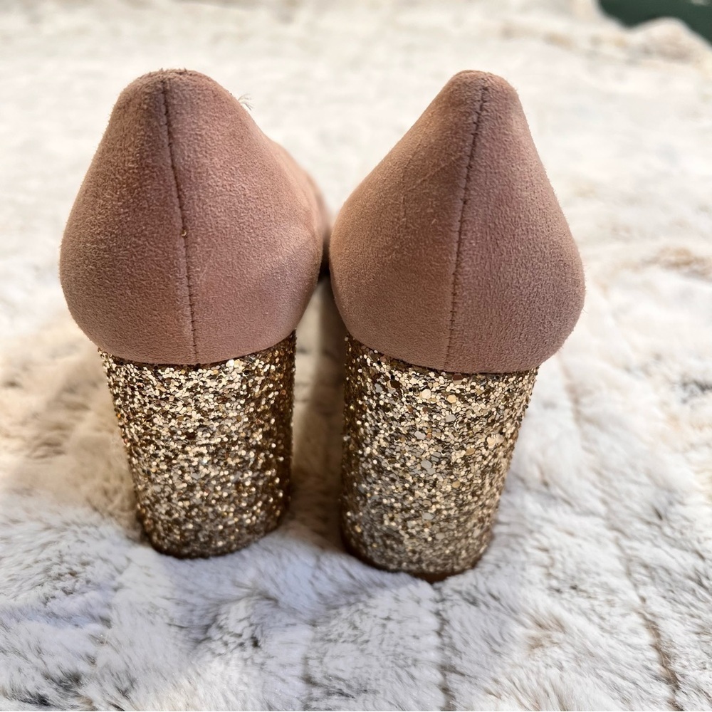 Kate Spade Anastasia Demi Rose Suede Gold Glitter Pumps Sz-9 - Picture 4 of 11